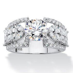 925 Silver Plated Round Cut CZ Halo Wedding Ring, MARR9444